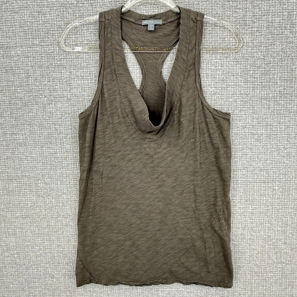 James Perse Tank Womens 2 Brown Jersey Cowl Neck Lightweight Relaxed Breathable